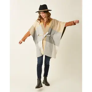 Margret Poncho: Grey Mustard Plaid