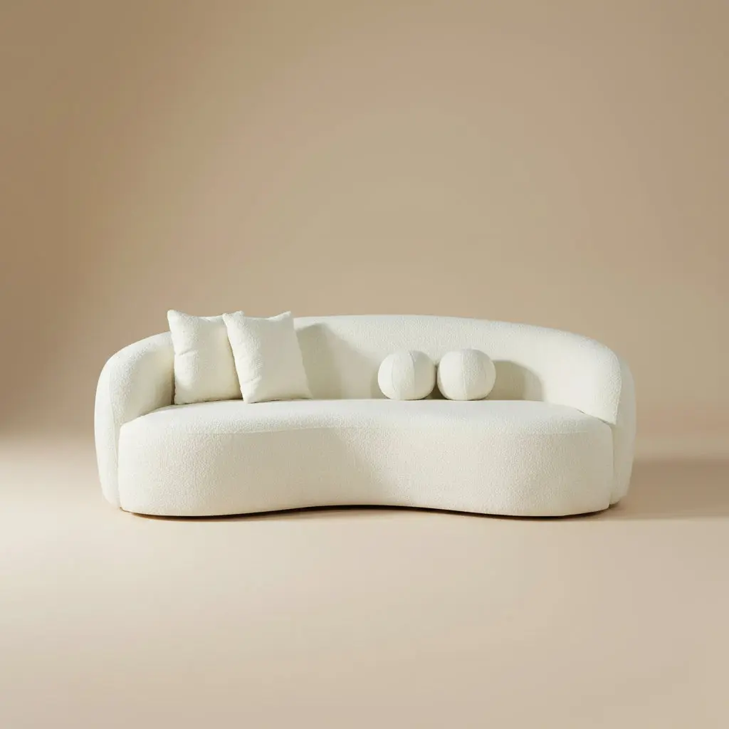 Blair Japandi White Curvy Boucle Sofa