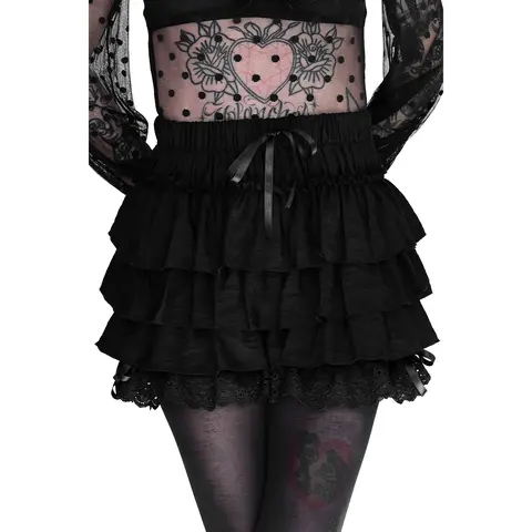 Women's Black Ruffle Polyester Bloomers - Elastic Lace, Ribbons, Comfortable Adjustable Underwear Bottom for Skater Dress Pairing