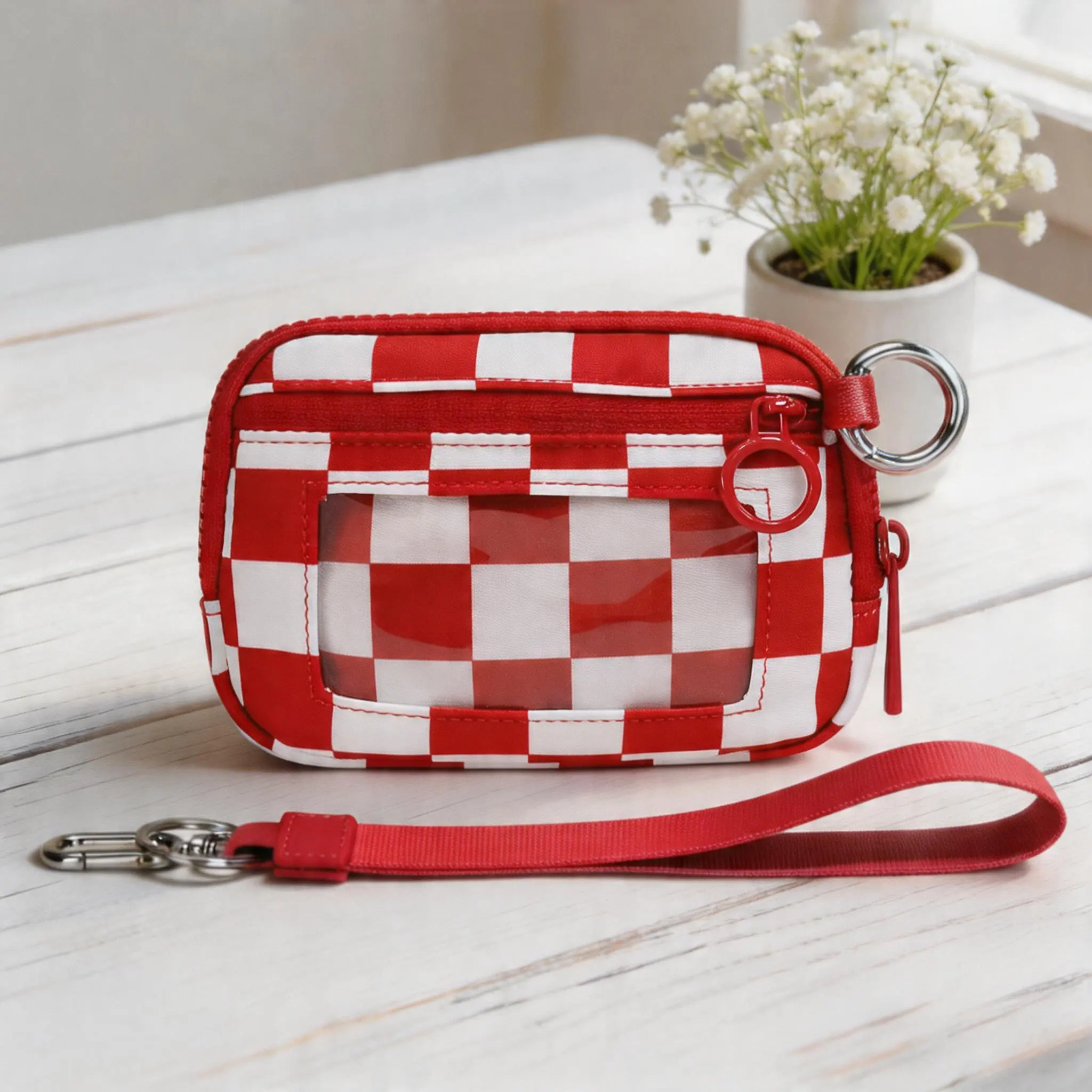 Colorful plaid wrist bag, detachable wristband, stylish and versatile casual ins style Y2K wallet, multifunctional card bag, mini portable change storage bag