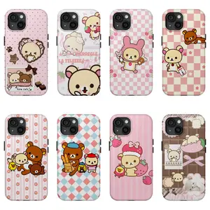 Cute Rilakkuma Pink Style Y2K Ins Kawaii Bear Phone Case for iPhone 17 16 15 14 13 12 11 Pro Max Plus Air Unique Gift for Christmas Birthday