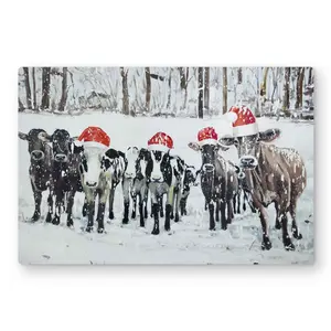 212 MAIN Curious Christmas Cows Unique Artwork - 24x36 in. Lightweight Aluminum Print, Animal Wall Arts, Hygge Living Room Home Decor, Holiday Gift