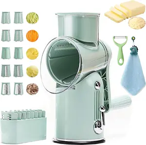 Zeebrify Cheese Grater, Zeebrify 5 in 1 Rotary Grater, rotary cheese grater with handle, Nut Grinder, Multifunctional Vegetable Cutter & slicer (Green)
