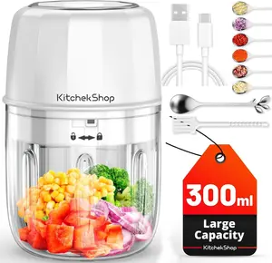 Electric Garlic Chopper, 300ML Portable Cordless Mini Food Processor, Rechargeable Vegetable Chopper Blender for Nuts Chili Onion Minced Meat and Spices BPA-Free(White)