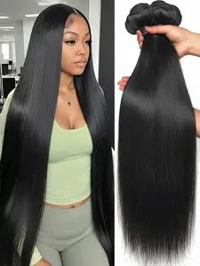 JOPEAR【12A Premium Upgraded】Real Human Hair 36 40 Inch Bone Straight Raw Hair Human Hair Bundles Extensions 3 4 Bundle Black Brazilian Remy Weave Bundles #Summer