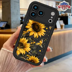 Artistic Sunflower Butterfly Floral Pattern Slim Case for iPhone 17 16 15 14 Pro Max 13 12 11 XR XS Plus Air Shockproof Anti Drop Lightweight Durable TPU Cover