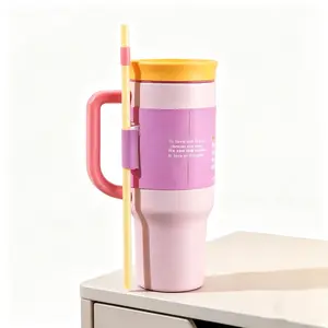 Owala 40oz Stainless Steel Insulated Tumbler with Handle & Straw Leak Proof Travel Water Bottle Pastel Color Block CuteMug for Women Drinkware Flasks Stylish Aesthetic Portable Bottled Reusable