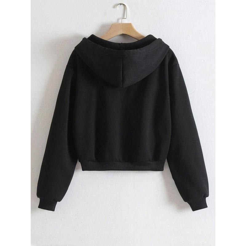 Casual Thermal Zip Up Crop Hoodie Hooded Sweatshirt Black Drawstring Thermal Lined Long Sleeve Pullover Fall Outfit For Girls Teenagers Kids Size 8-16Y B2713 comfortable Girls' Graphic Print Hoodie sequins pants sunburst beauty page ants granola Face