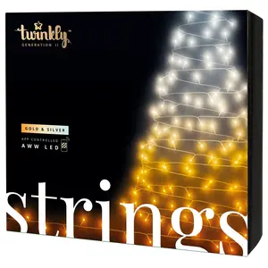 Twinkly Strings App Controlled Green Wire Christmas Light String Indoor and Outdoor Smart Home Lighting Decoration, Gold and Silver AWW LED