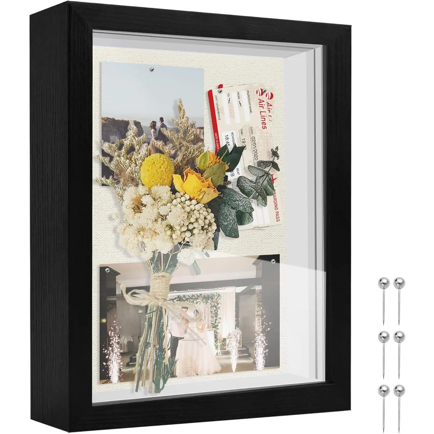 8x10 Shadow Box Frame Display Case with Soft Linen , Display Case Box for Memorabilia,  Items, Wedding Memories, Crafts, Tickets and Photos (Black, 8x10)
