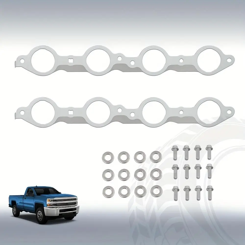 Premium LS Series Exhaust Manifold Header Gasket New Pair (2 Gaskets, 12 Bolts Included) for LS1, LS2, 4.8L, 5.3L, 5.7L, 6.0L, 6.2L Automotive Engine Repair Components, Completely New