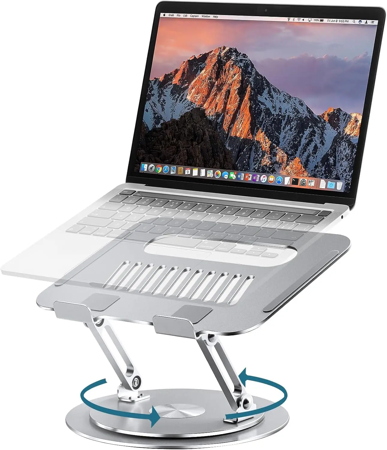 Laptop Stand – 360° Rotating, Adjustable Angle, Foldable Ergonomic Laptop Riser with Silicone Non-Slip Pad, Height-Adjustable, Heat-Dissipating, Ventilated Holder for MacBook & Notebooks 11–17 inches, for Office/Home Desks