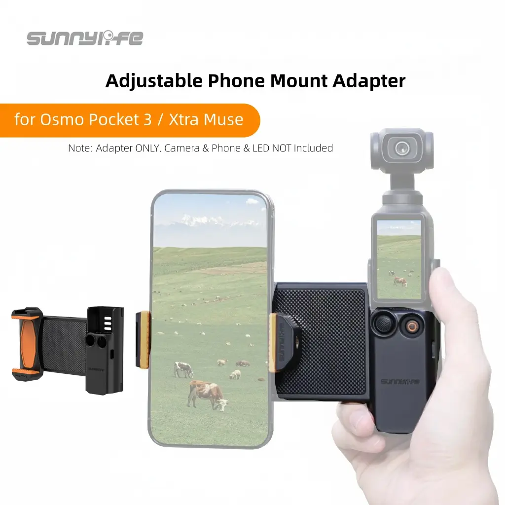 DJI Osmo Pocket 3/Xtra Muse Cellphone Expansion Bracket - Dual-Device Holder with Cold Shoe, Storage Box, Adjustable Mobile Clamp, 1/4" Threaded Mount for Tripod, Stand, Landscape Vlogging, Content Creation