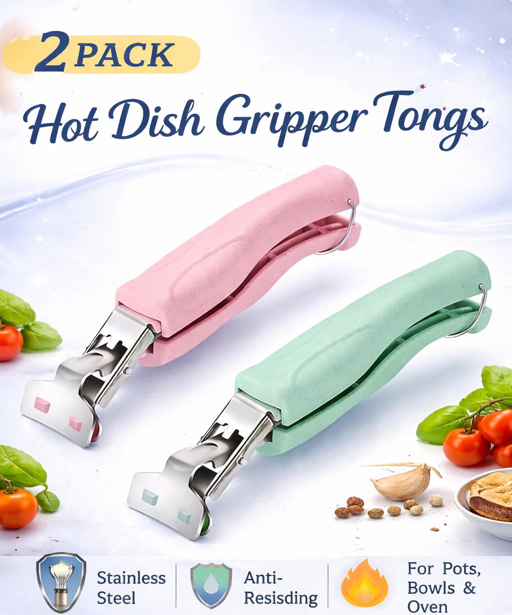 Stainless Steel Anti-Scalding Hot Bowl Dish Plate Gripper Clips Tongs Clamp Holder for Moving Hot Plate or Bowls with Food Out from Instant Pot Microwave Oven (2, Green,Pink)