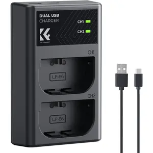 K&F Concept LP-E6/LP-E6N/LP-E6NH Battery Charger, Dual Slot Type-C/Micro USB Charger for Canon EOS R5 R6 RP R7, 5D 6D Mark IV, 5D Mark III, 5DS Camera