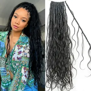 Ssawhair Crochet Boho Locs With Body Wave Virgin Human Hair Pre-Looped Curls Goddess Locs Curly Full Ends Hair Extensions For Women Natural Color