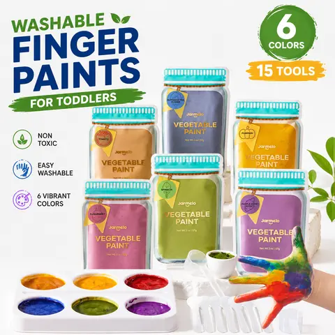 Jar Melo Washable Finger Paint Powder for Toddlers, 6 Natural Vegetable Colors, Just Add Water, Non-Toxic Kids Finger Paint, Sensory Art Activity for Toddlers & Kid