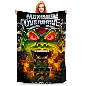 Maximum Overdrive Theme Flannel Throw Blanket, Soft Comfort Knitted Polyester, Digital Print, Contemporary Style, All-Season Cozy Nap Blanket for Sofa, Office, Bed, Camping - Ideal Gift for Movie Fans,decor Christmas Gifts Birthday Decorations