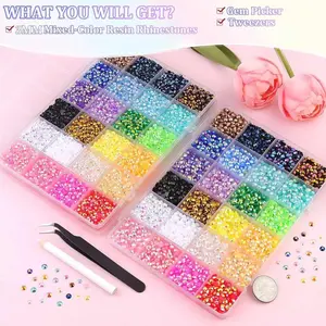 24-piece colored rhinestone set, flat-back rhinestones, includes 2 boxes of colored rhinestones, one crayon and one pair of tweezers each, a nail art set suitable for beginners, suitable for cups, phone cases, nail art, DIY crafts, and shiny decorations