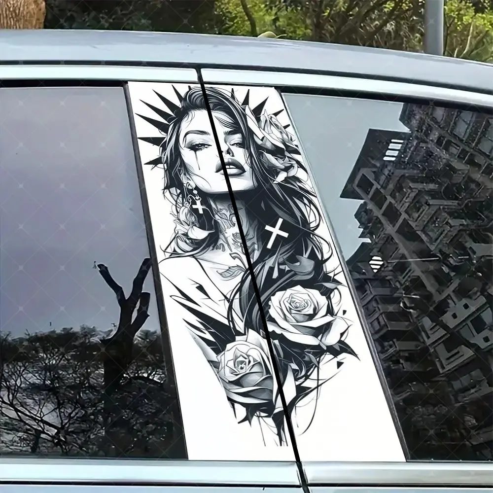 2pc Beauty Rose Car B-Pillar Protection Sticker, Easy Peel & Stick, Sunproof Waterproof Scratch-Resistant, Fits All Cars, Car Exterior Decoration, Vehicle Exterior Decoration, Car Stickers, Sticker For Cars, Automobile Decals