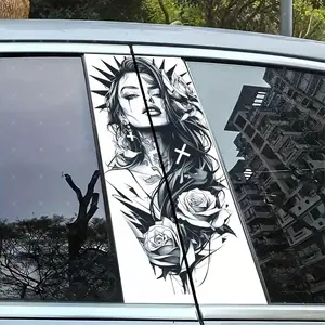 2pc Beauty Rose Car B-Pillar Protection Sticker, Easy Peel & Stick, Sunproof Waterproof Scratch-Resistant, Fits All Cars, Car Exterior Decoration, Vehicle Exterior Decoration, Car Stickers, Sticker For Cars, Automobile Decals