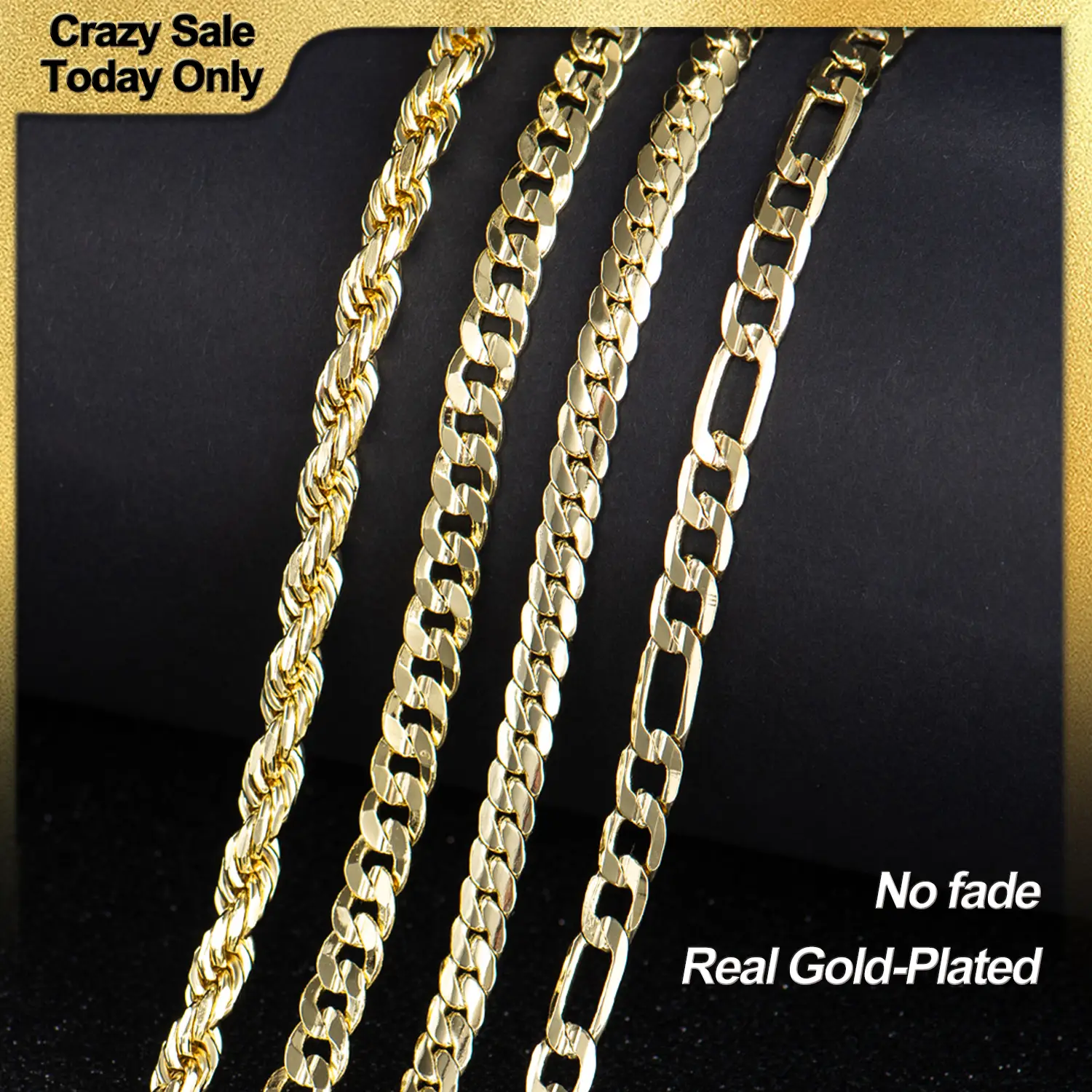 Holylegend 14K Real Gold-Plated Miami, Rope & Cuban Necklace Chain 24 Inches Long, Upgraded Craft, Faceted Cut,Tarnish-Free