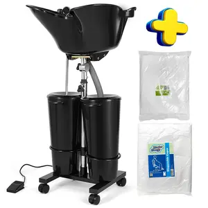 Portable Hair Washing Sink + 50PCS Disposable Capes + 100 PCS Disposable Waterproof Aprons | Bowl with Pump & Foot Pedal | Electric Pump | Black | 2 Water Tanks | Sprayer and Drain Hose