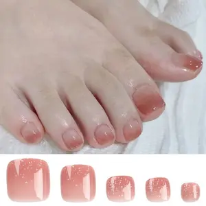 US-NAIL - 24pcs Fake Toenails French Simple Solid Color Full Cover Short Square Toe Nails Foot Nails Tips for Women Girl