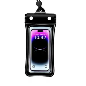 Black Waterproof Cellphone Pouch Casing with Lanyard - Floatable Touchscreen Accessory, Universal Holder for Cash, 2 Keys, Card, Swimming & Diving Protection, 26x11cm Device Shield