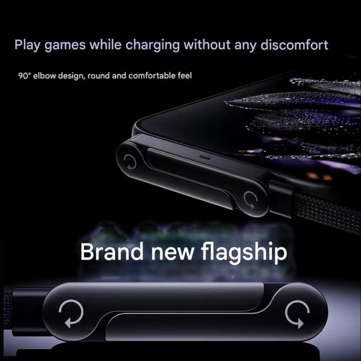 Outdoor mobile portable indoor travel tool 240W fast charging data cable | Woven material, foldable stand, black - Dual-purpose fast charging cable for phone charging and desktop video viewing, Type-C to Type-C, USB-C interface type