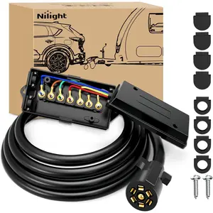 Nilight Heavy Duty 7-Way Inline Trailer Terminal Plug Kit, 8-ft Universal Connector Copper Wire Cable, 7-Pin RV Round Extension Wiring Harness with Waterproof Junction Box for RV Towing Wired Jack Lighting #SummerVibes