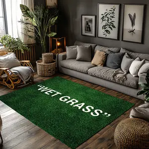 "Wet Grass" Funny Meme Green Grass Text Crystal Velvet Area Rug Non‑Slip Modern Living Room Rug#WetGrassMemeRug #FunnyMemeHomeDecor #GreenGrassTextRug #ViralMemeCarpet #CrystalVelvetRug