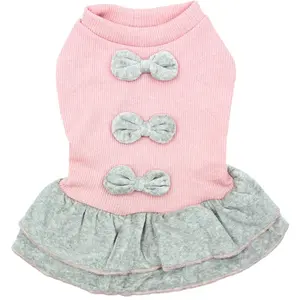 Parisian Pet 'Winter Bows Dress' Dog & Cat Shirt – Elegant Holiday Pet Dress – Pink & Grey-Valentine's Day Costume Clothes