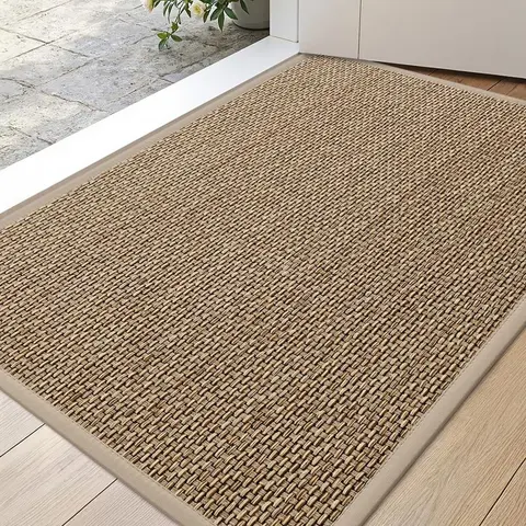 LUMI Entryway Door Mat 24x36 Non Slip Rubber Backing Inside Entry Mat Low Profile Easy Clean Dirt Trapper Doormat for Inside Entrance Patio Beige