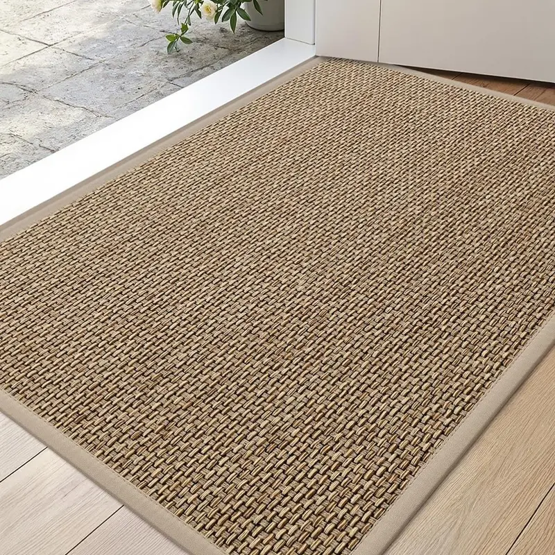 LUMI Entryway Door Mat 24x36 Non Slip Rubber Backing Inside Entry Mat Low Profile Easy Clean Dirt Trapper Doormat for Inside Entrance Patio Beige