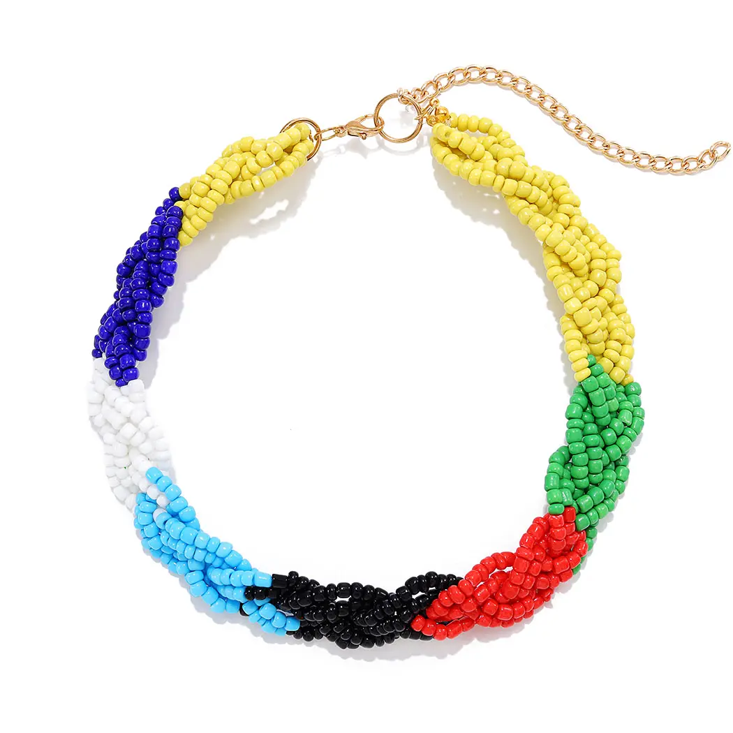 Bead Necklace Colorful Beaded Choker Necklaces African Statement Collar Handmade Jewelry Accessories for Women and Girls