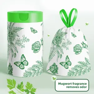 100 pieces = 2 rolls, wormwood fragrance, tear-free drawstring garbage bags, household thickened not easy to break, durable trash bag, extra large and extra thick, kitchen, dormitory, office, butterfly style, Sturdy Trash Bags