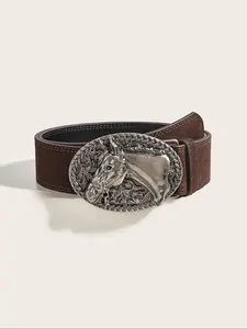 Women's Vintage Horse Head Decor Western Belt, Fashionable Animal Decor Belt for Jeans & Dress, Casual Waistband for Daily Use