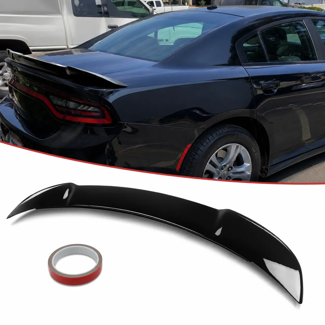 Glossy Black Hellcat Style ABS Rear Trunk Spoiler Wing Lip, High Quality Guaranteed, 164*34*6cm, Durable, for Dodge Charger SXT GT R/T SRT Sedan 2011-2022 (Incl. 2011-2021), 100% Brand New, Self-Adhesive Double Side Tape Included