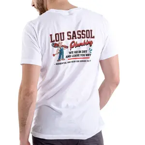 Menswear Cotton Short-Sleeve Round Neck Top - LOU SASSOL PLUMBING Unisex Casual T-Shirt with "We Go In Dry And Leave Wet" Funny Design for Plumbing Enthusiasts, Comfortable Everyday Wear