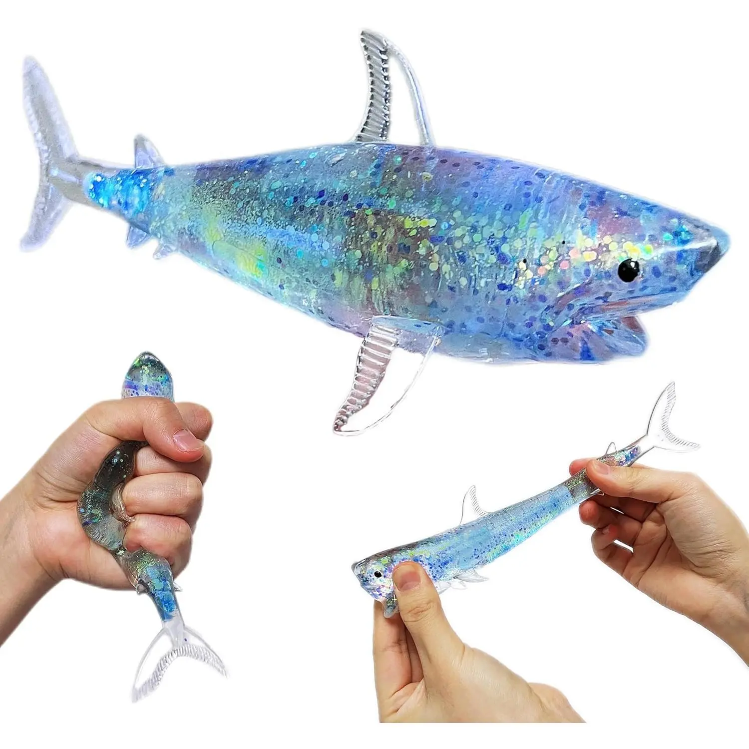 Blue Shark Sugar Stress Ball Squishy Toys for Kids - Soft Cute Sea Animals Squeeze Sensory Toy, Anxiety & Stress Relief Squishy Shark Sugar Ball for Birthday, Classroom Prizes