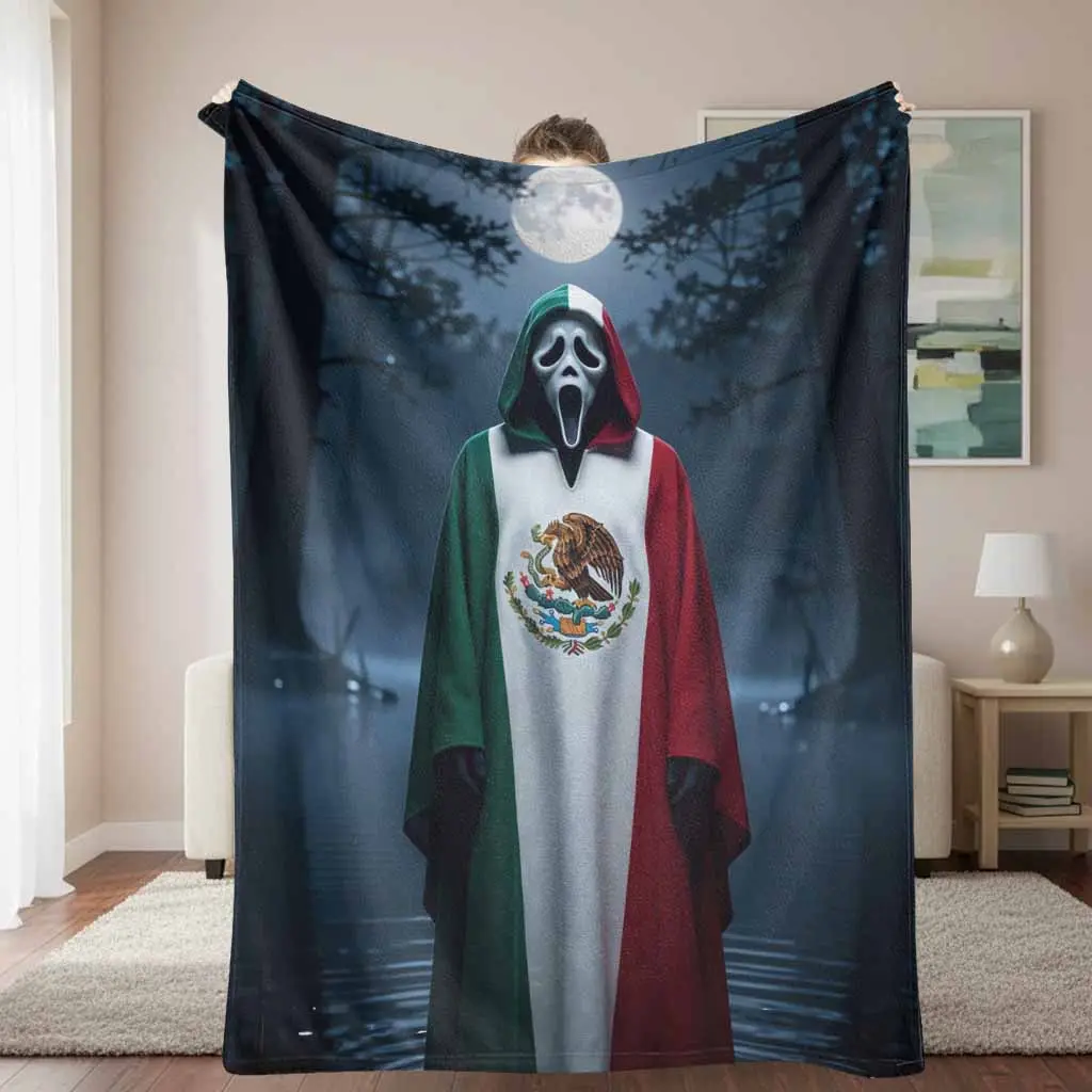 Mexican Flag & National Emblem Print Flannel Blanket - Soft, Lightweight Flannel Fabric for Home, Living Room Sofa Bed Room Decor, House Decor, Office Nap - Cozy Look Travel Gift