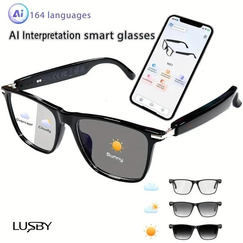 AI Interpretation Smart Glasses,160 Languages, Chat GPT,Audio Glasses for Men And Women,Microphone And Speaker, HD Voice Calls And HIFI Music Quality,Hands-Free Calling,Color Changing Lens, Suitable for  Riding,Driving,Travel,Easter gift