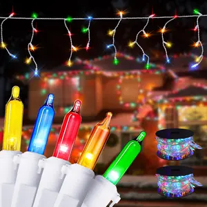 2 Pack Icicle Lights with Cord Reel, 46.7 FT 250 LEDs Multicolor Icicle Christmas Lights with White Wire, Connectable Icicle String Lights with 120 Drops, Holiday Party Led Icicle Lights