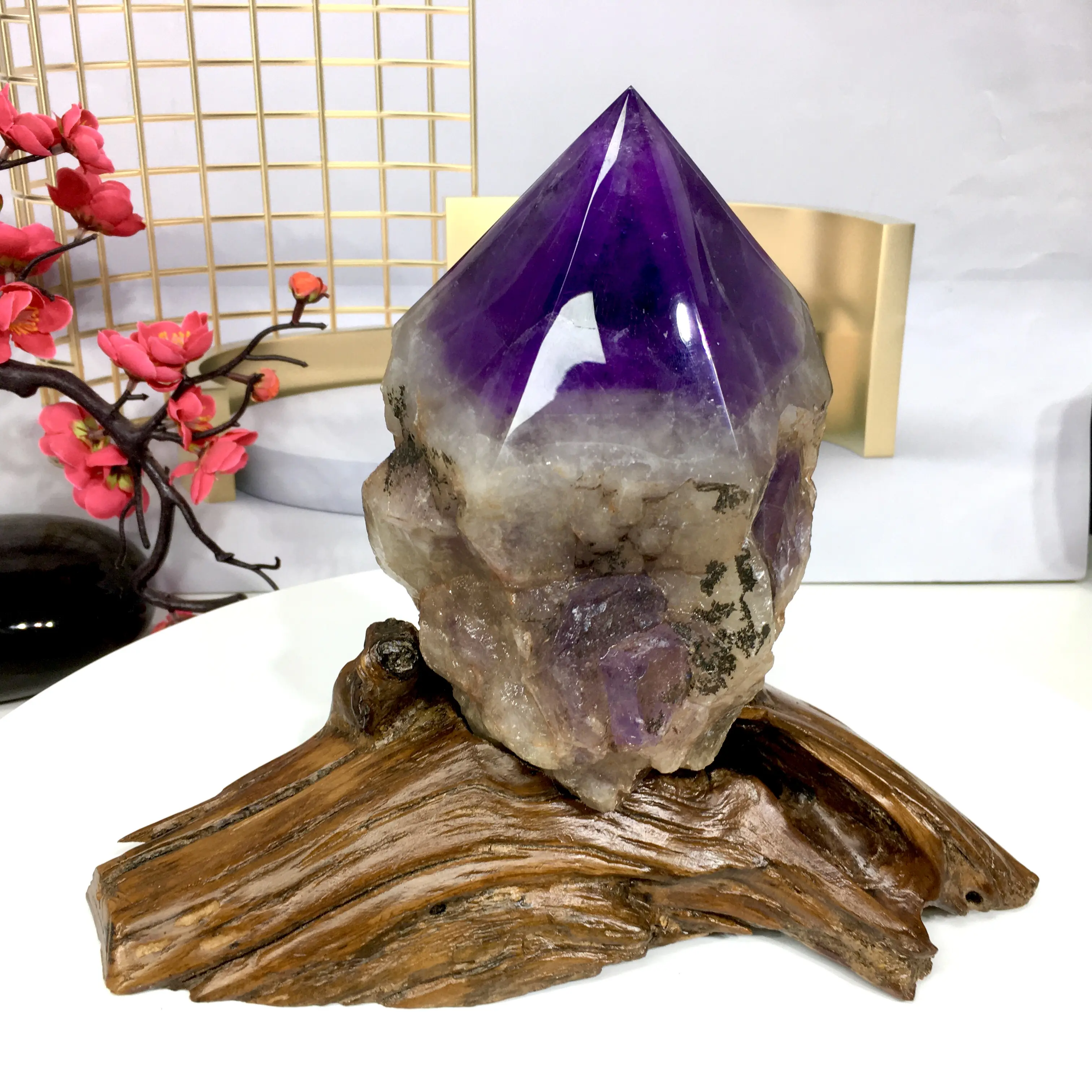 Natural Amethyst Crystal Ornament on Base, Large 2715g Geode Cluster with Witchcraft Aesthetic for Home and Room Decor, Crystal Ornaments, One-Piece