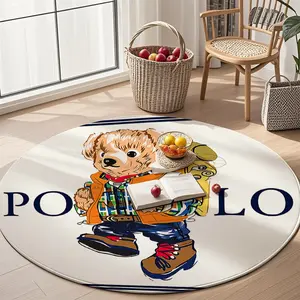Vintage Style Block Coat, Graffiti Bear Rug, Cartoon Pattern Rug, Soft Lightweight Round Living Room Mat, Bedroom Bedside Carpet, Kitchen/bathroom Decor