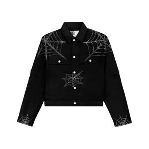 Sp5der Web Denim Cropped Trucker Jacket Black