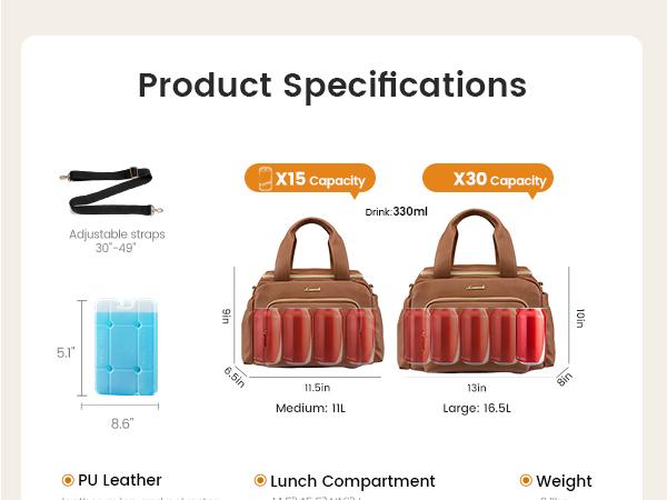 LOVEVOOK Insulated Lunch Bag for Women, PU leather Lunch Box with Shoulder Strap, Wide Opening Adult Large Lunch bags for Work Picnic Beach Family Camping Outdoor Teacher