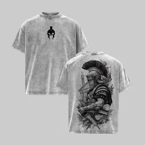Spartan Warrior - Vintage Washed Graphic Tee Oversized Tshirt Men Streetwear Heavy Cotton Fall Outfits Clothes Men Retro Style Historical Graphic T-Shirt Roman Gladiator Armor Art Vintage Tees Trendy T-Shirts Gift for Men