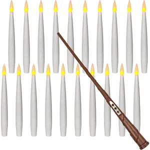 Floating Candles with Magic Wand Remote (6/18H Timer), 20 count 6.1" Hanging Flameless Taper Candles, Flickering Warm Light, Halloween Christmas Classroom Windows Wedding Party Decor(White)